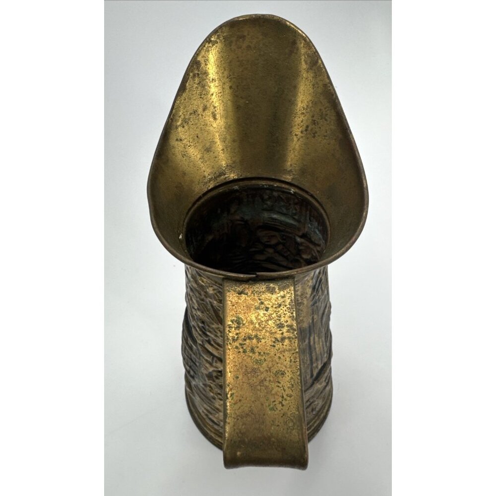 Vintage Brass Embossed Pub Scene Pitcher Jug Art Deco England 10" Estate Sale - Picture 5 of 14